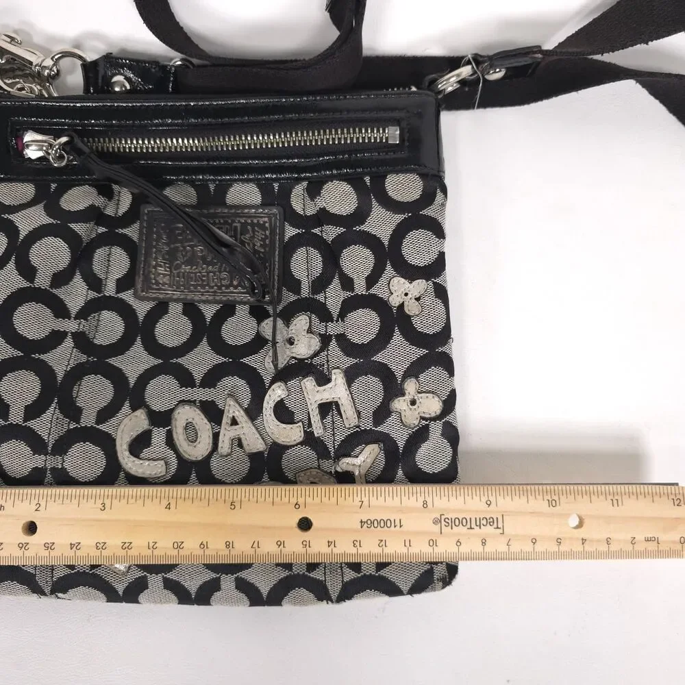 COACH Women’s Crossbody Signature Black Jacquard Patent Trim Bag